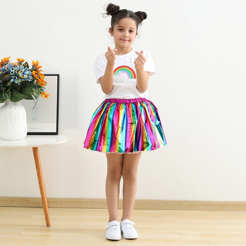 Bộ 3 Chân Váy Tutu Tutu Màu Cầu Vồng Lấp Lánh Phối Băng Đô Cài Tóc Và Cánh Bằng Vải Tuyn Dành Cho Bé Gái