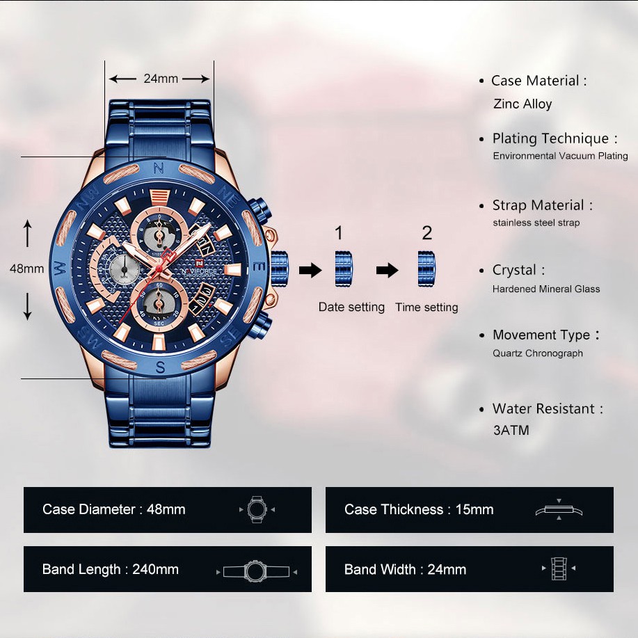 Đồng Hồ Nam NAVIFORCE 9165 Chống Nước Cao Cấp
