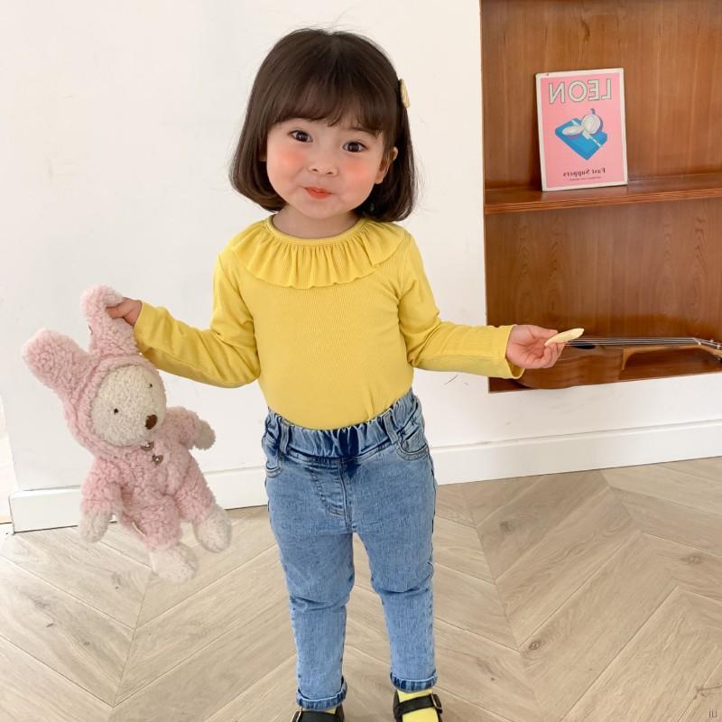 IU Autumn Baby Girl Cute Solid Color Long Sleeve Blouse Casual Kids Sweet Pullover Tops