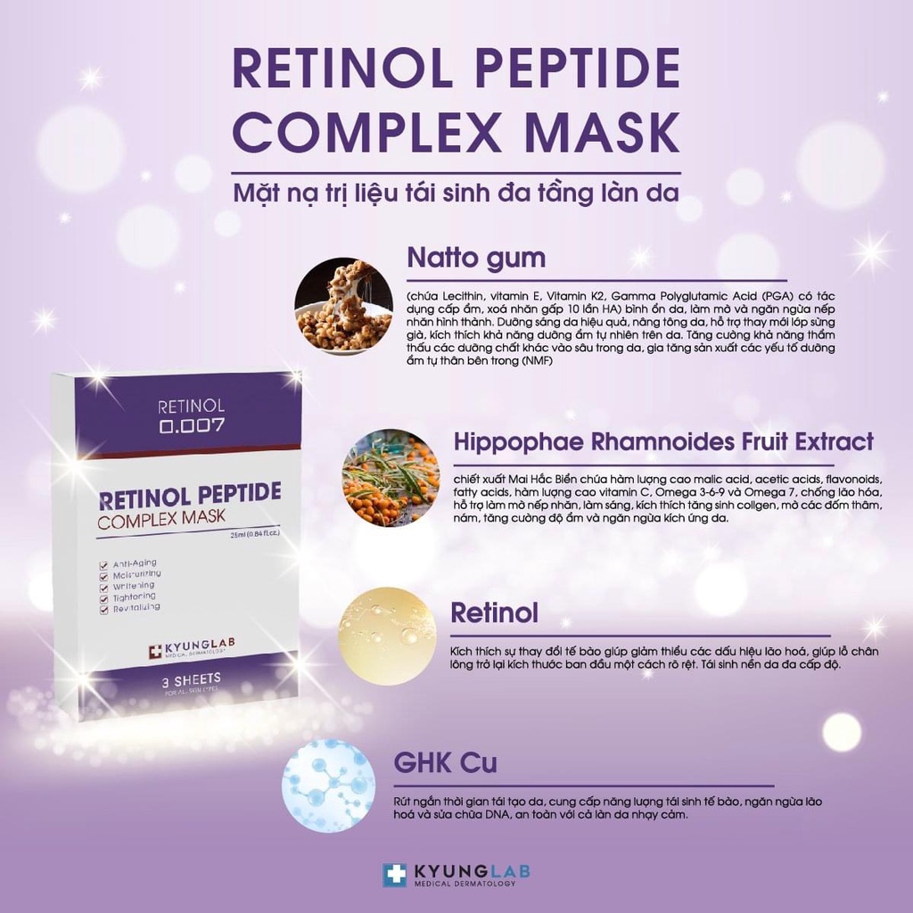 Mặt Nạ Retinol Peptide Complex Kyung Lab, mask retinol Kyung Lab giúp phục hồi, dưỡng sáng se khít lỗ chân lông, mềm mịn