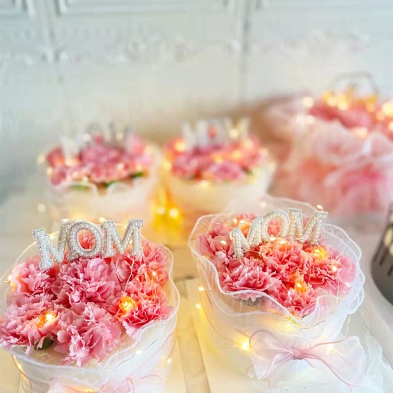 Trang trí bánh sinh nhật  set 3 thẻ cắm MOM đính hạt
