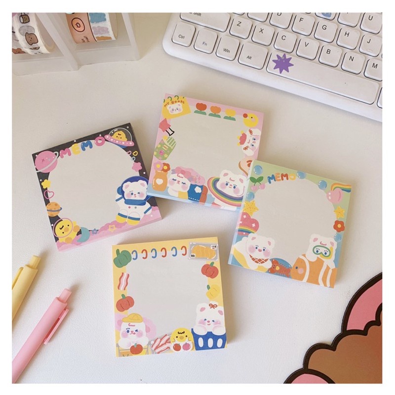 Giấy note cute/Set giấy note 100 tờ ghi chú hình gấu dễ thương trang trí sổ bullet journal Hàn Quốc Tẻn Tẻn