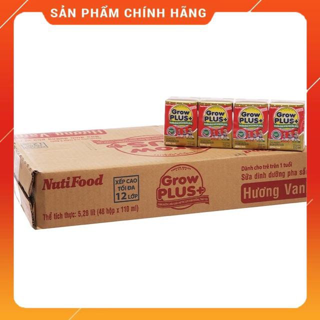 [CHÍNH HÃNG] Sữa Bột Pha Sẵn Nutifood Grow Plus+ Đỏ Hương Vani Thùng 48 Hộp x 110ml (Cho trẻ suy dinh dưỡng, thấp còi)