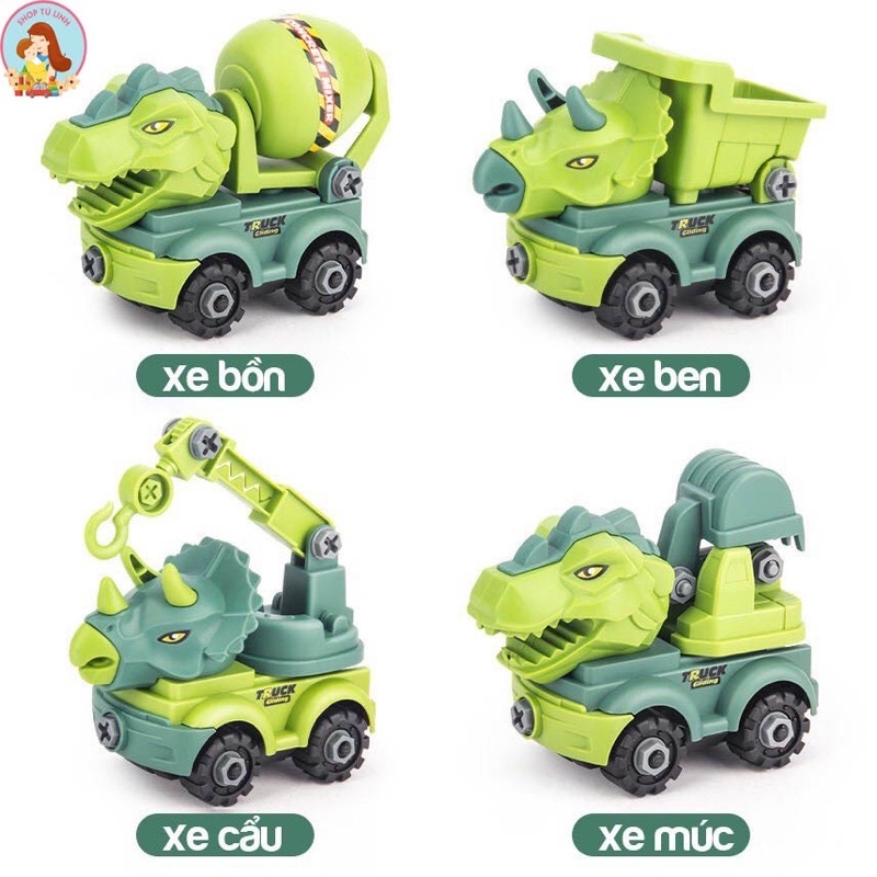 Bộ 4 xe công trình khủng Long tháo ráp loại hộp