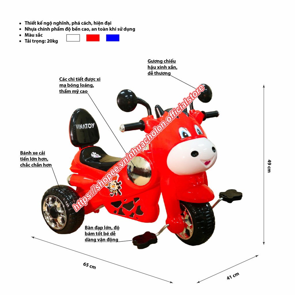 Xe 3 bánh Nhựa Chợ Lớn hình Vespa Bò Con (Không nhạc) - M1803A-X3B