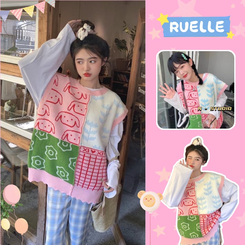 Áo len không tay cổ tròn dáng rộng thiết kế mới phong cách Hàn Quốc thời trang cho nữ