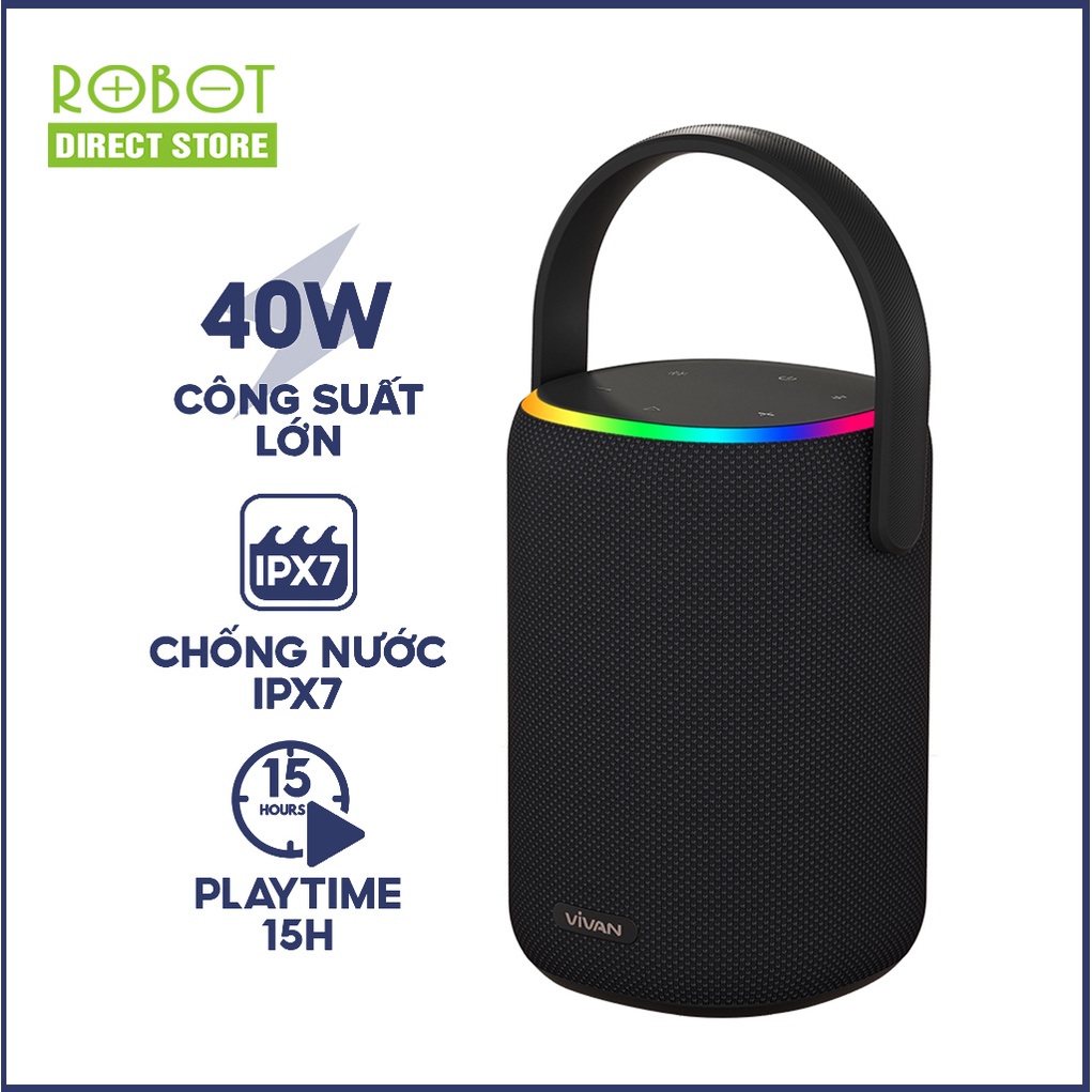 Loa Bluetooth 5.3 âm pass mạnh mẽ VIVAN VS50 Hi-Fi Công Suất 40W - Chống Nước IPX7 hiệu ứng đèn LED 7 màu