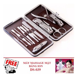 Bộ dụng cụ làm móng 12 món + tặng 1 máy massage mặt bằng ion ds-039