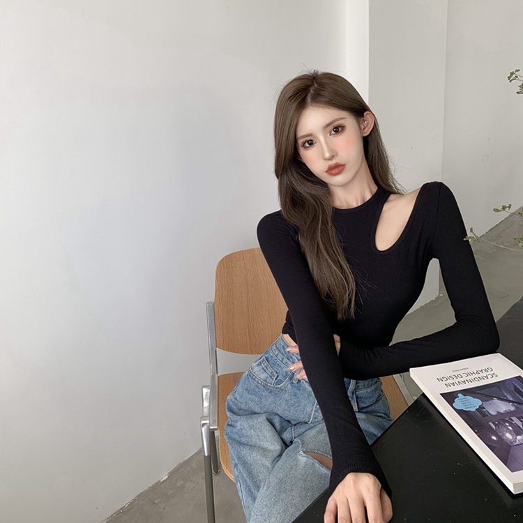 Áo Thun Khoét Vai Hở Vai 1 Bên Bigsize Dưới 80Kg Dài Tay Chất Thun Cotton Dáng Croptop “KHOÉT TD”