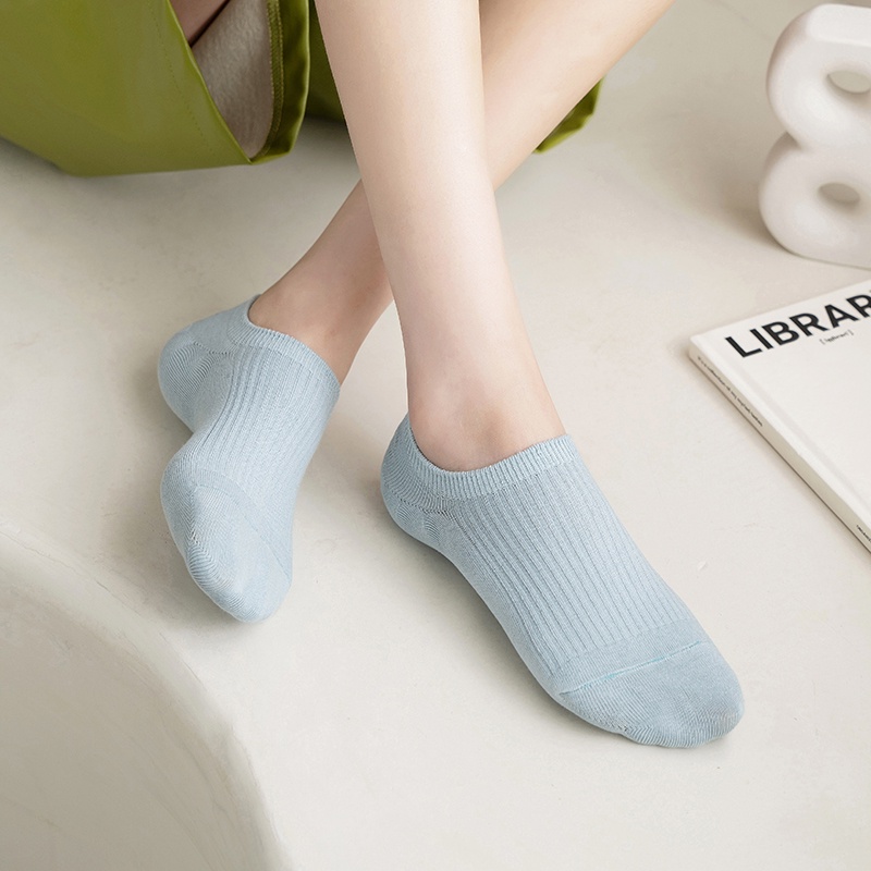 100% Cotton Women Invisible Socks Summer Macaron Color Twin-needle Female Low Cut Socks All-match Boat Socks