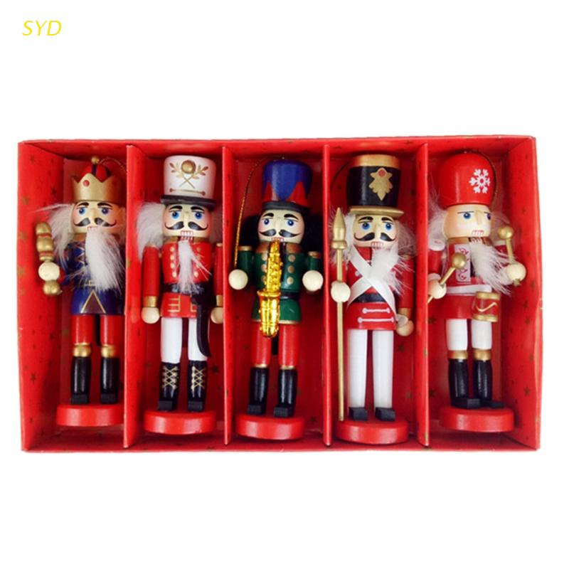 Set 5 Đồ trang trí Lính Hạt Dẻ 12cm Bằng Gỗ Dùng Trang Trí Cây Thông Giáng Sinh