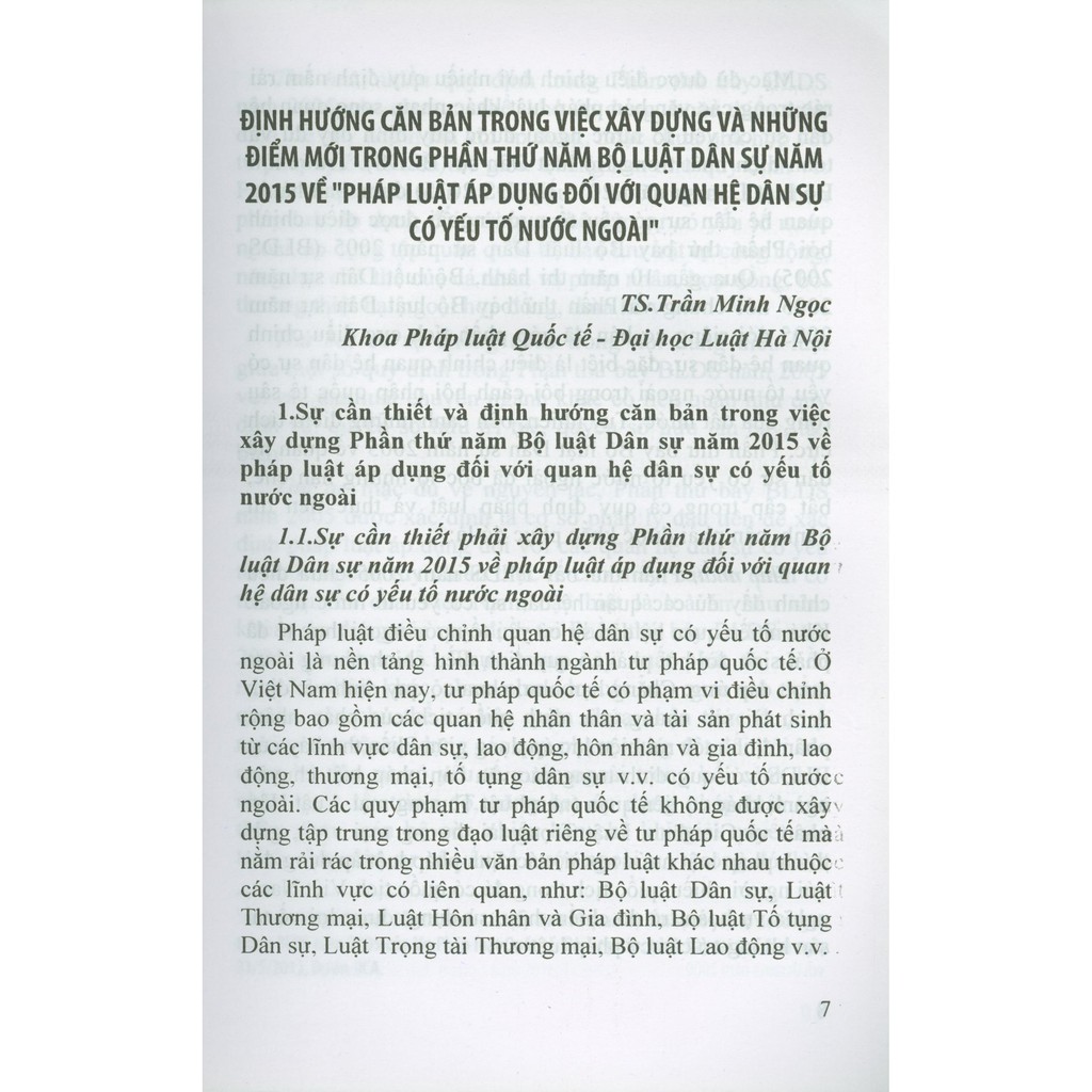 Sách - Pháp Luật Áp Dụng Đối Với Quan Hệ Dân Sự Có Yếu Tố Nước Ngoài Theo Quy Định Chung Của Bộ Luật Dân Sự Năm 2015