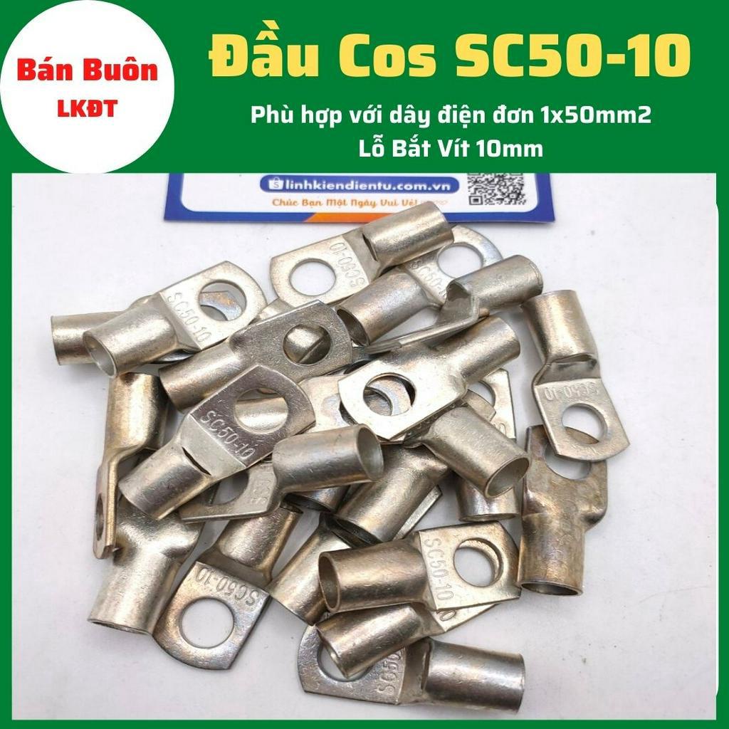 Đầu Cos SC50-10, cos SC, đầu cos tròn trần, cos đồng, bịt đầu SC bằng đồng, đầu cos dùng cho dây điện 50mm