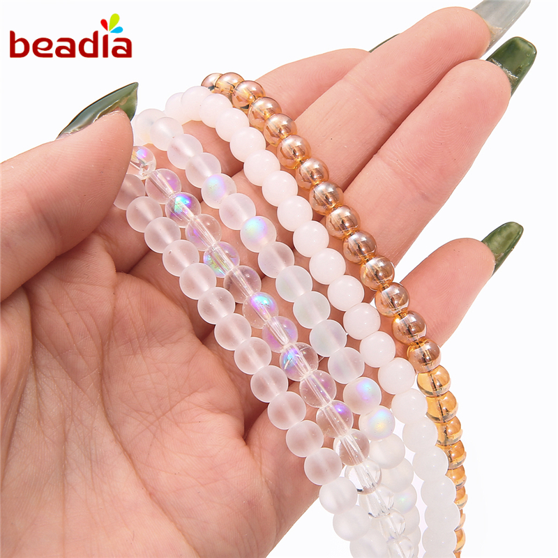 Beadia Chuỗi Hạt Thủy Tinh Nhiều Màu Kích Thước 4/6/8/10 Mm Dùng Làm Trang Sức Thủ Công