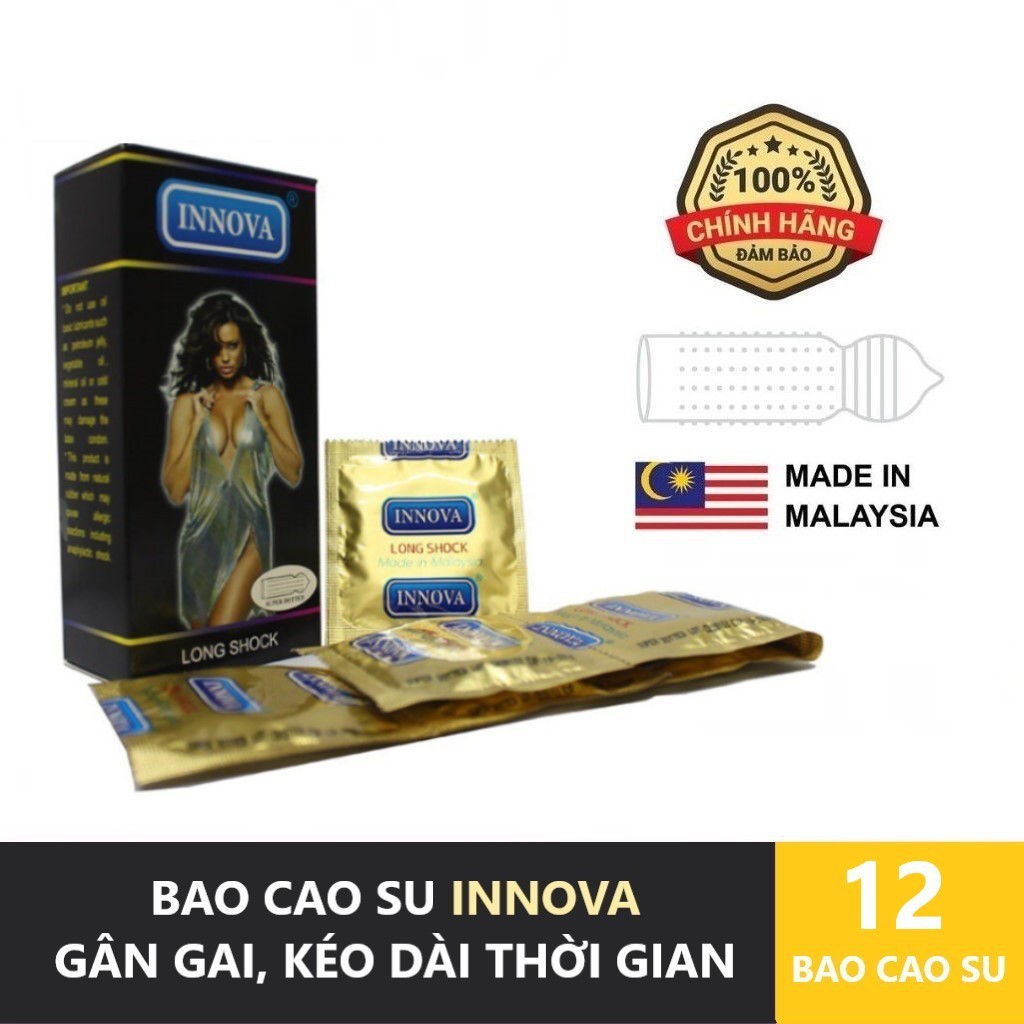 Bao cao su gân gai kéo dài thời gian Innova đen - hộp 12 chiếc