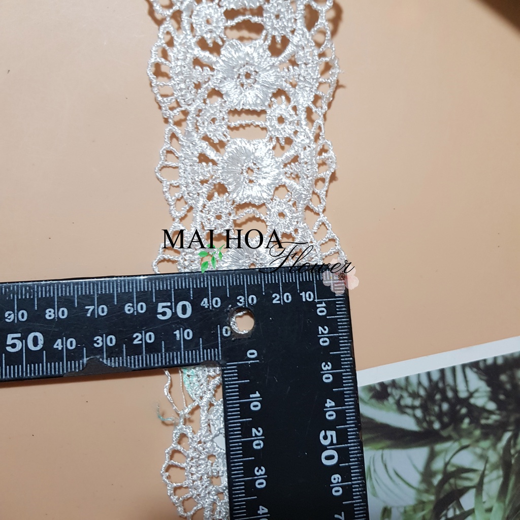 RC14 Cuộn12 mét dây ren viền váy áo ren chỉ trắng dùng may đồ rộng 5.5cm Maihoaflower