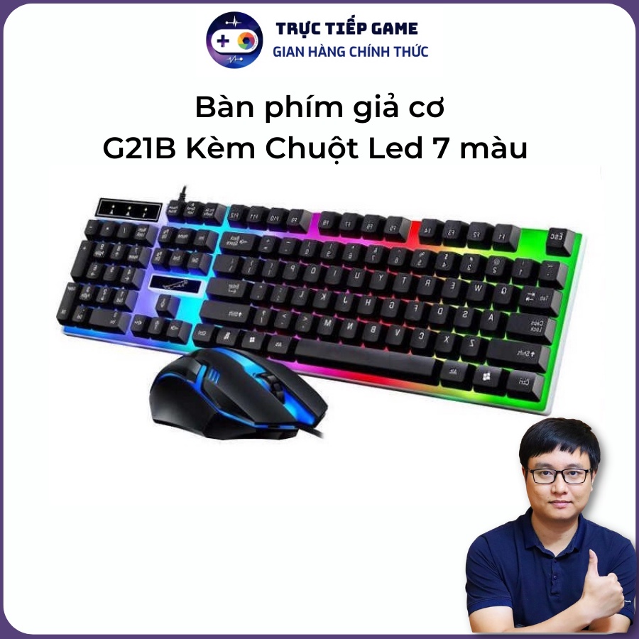 Bàn Phím Giả Cơ Máy Tính Cao Cấp G21B Kèm Chuột Dành Cho Game Thủ Đèn LED 7 Màu Ấn Tượng