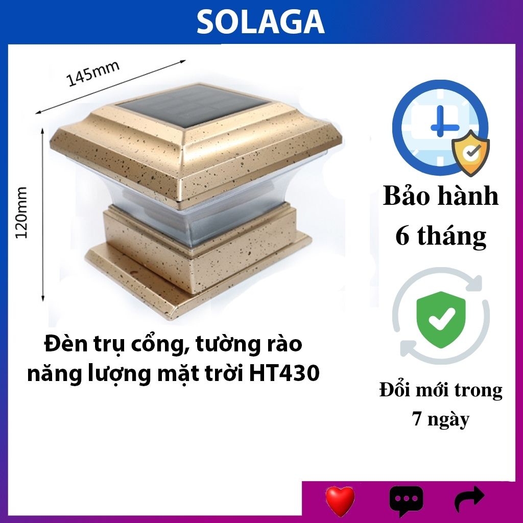 Đèn trụ cổng tường rào năng lượng mặt trời SOLAGA HT430