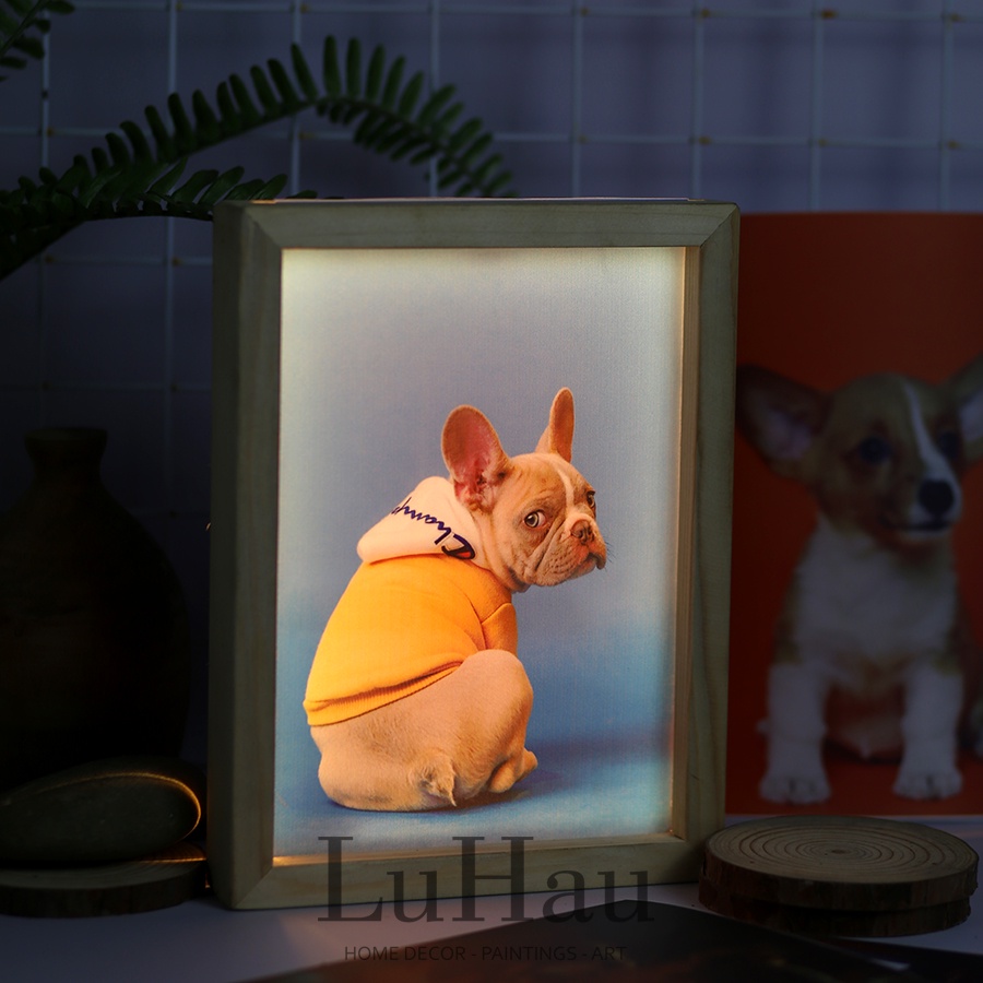 Khung ảnh gỗ đèn led in hình theo yêu cầu quà tặng người yêu và gia đình