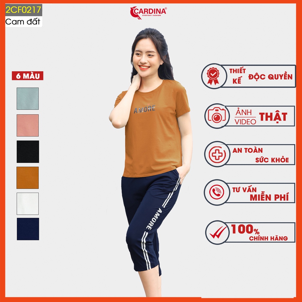 Đồ bộ nữ CARDINA chất Cotton cao cấp bộ mặc nhà kiểu dáng thể thao áo cộc tay in chữ quần lửng 2CF02