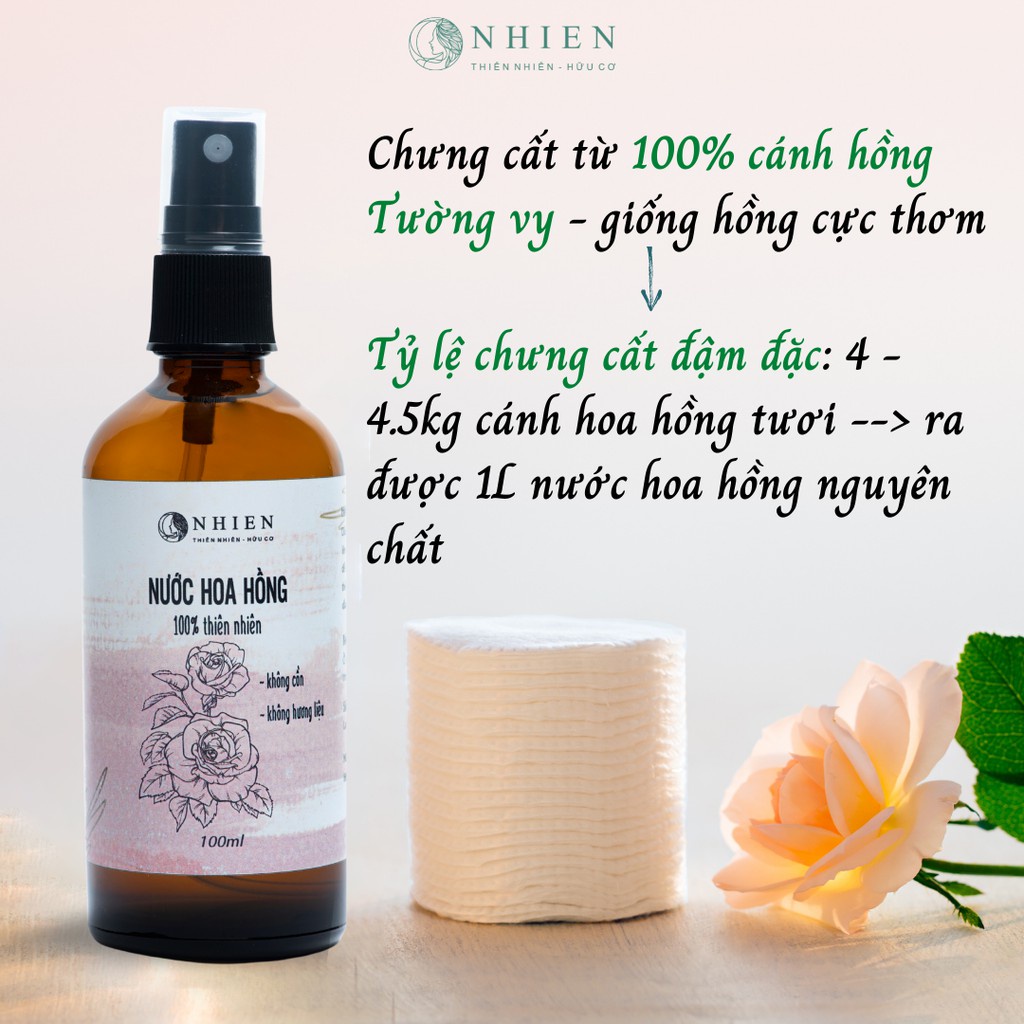 Nước hoa hồng hữu cơ giúp dưỡng ẩm, se khít lỗ chân lông, hạn chế mụn, cân bằng pH cho da