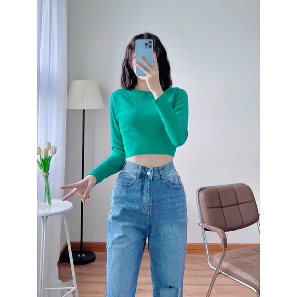 (kèm ảnh thật) Áo phông croptop chất thun xốp tay dài nhiều màu