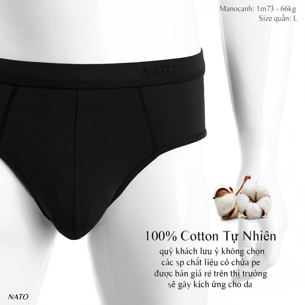 Quần Lót BRIEF Nam Vải Cotton 100% Thun Lạnh Lưới Lỗ Cao Cấp Màu Đen Xám Trơn Boxer Sịp Đùi Tam Giác Xì Lip Sì NATO