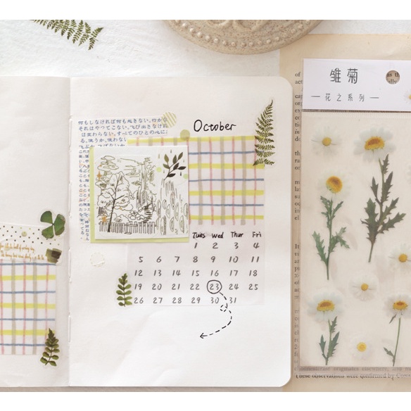 [Hàng mới về] Sticker nhãn dán HOA LÁ TRONG SUỐT nông trại Mây trang trí sổ, album, nhật ký, lưu bút