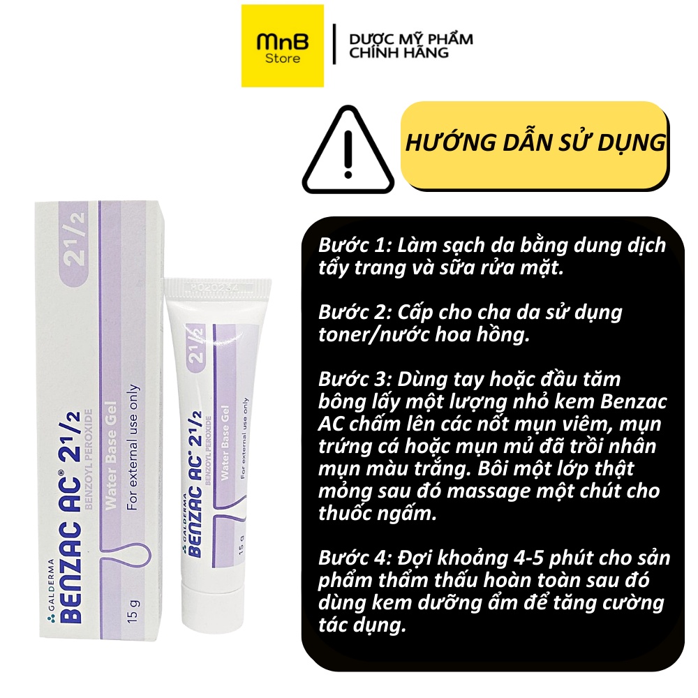 Gel chấm giảm mụn Benzac 2.5% và 5% Benzoyl Peroxide thái lan 15g