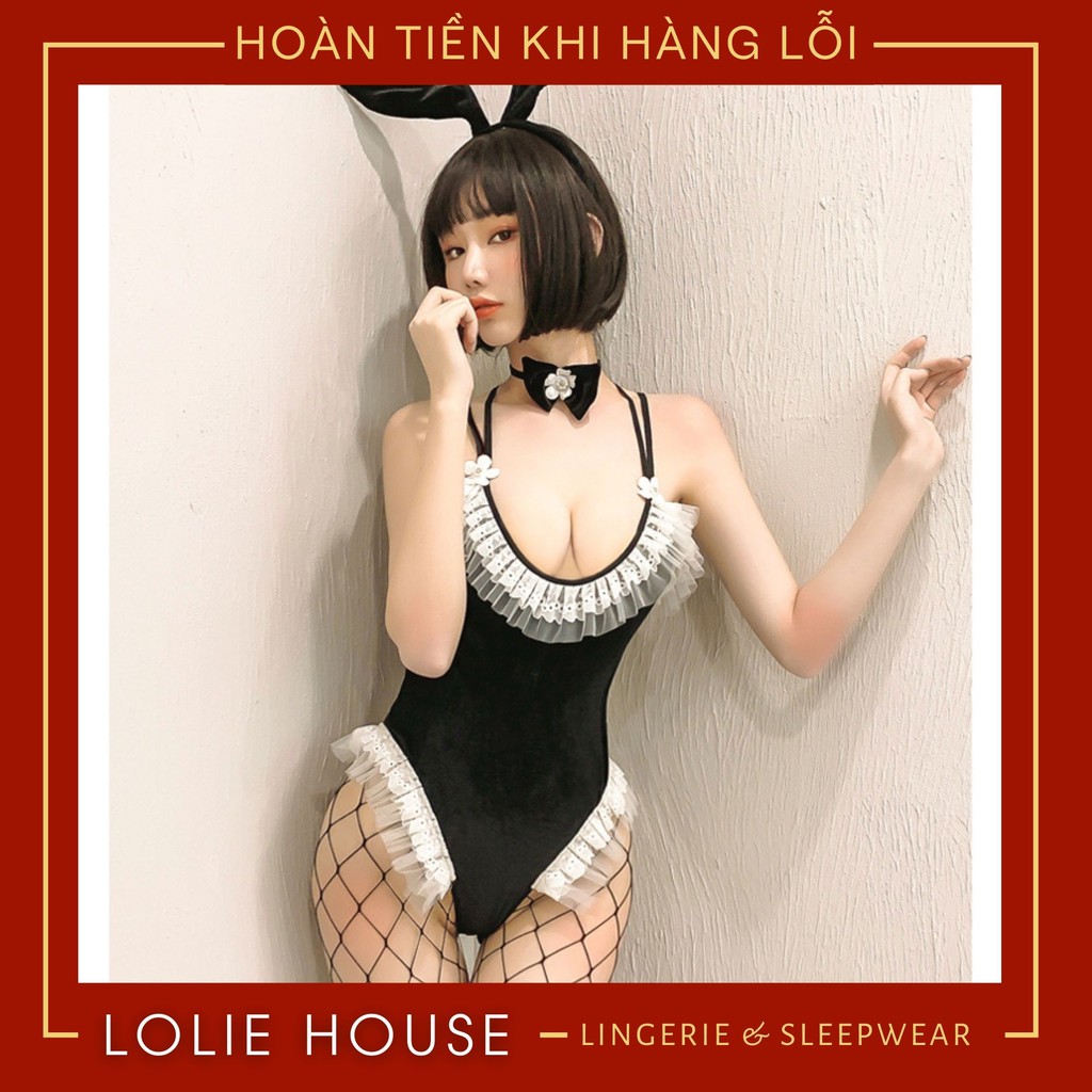 Bodysuit cosplay thỏ hầu gái playboy sexy bằng nhung có bờm tai thỏ bunny LOLIE HOUSE - CP14