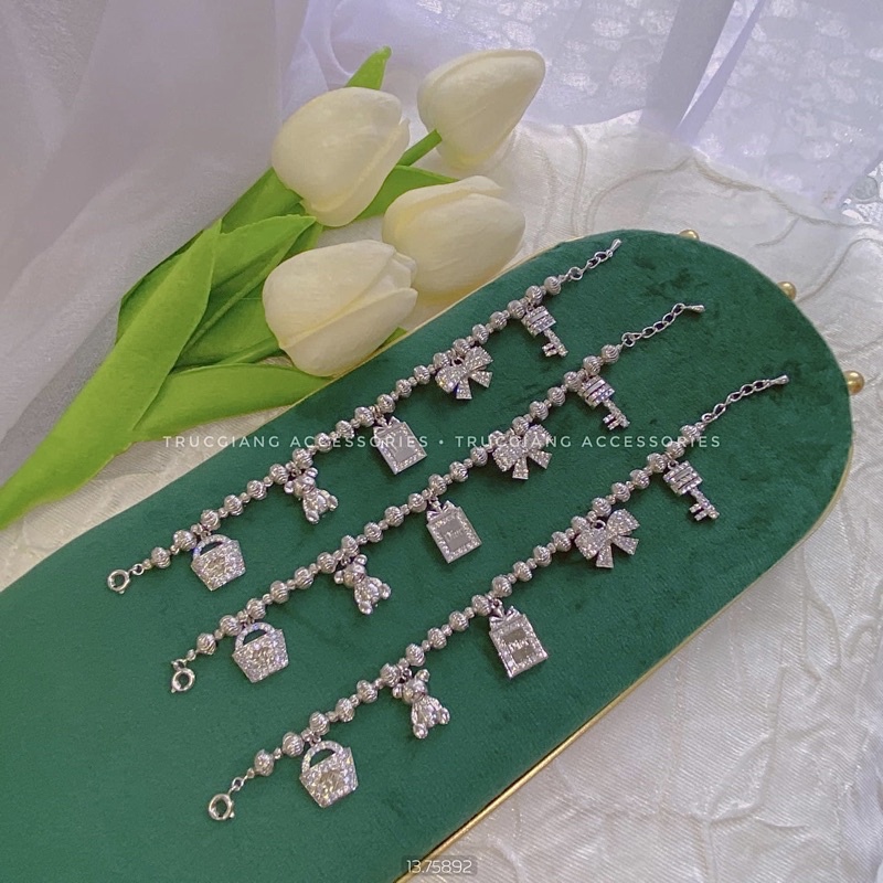 Lắc tay bi Xi bạch kim kèm 5 charm  💎