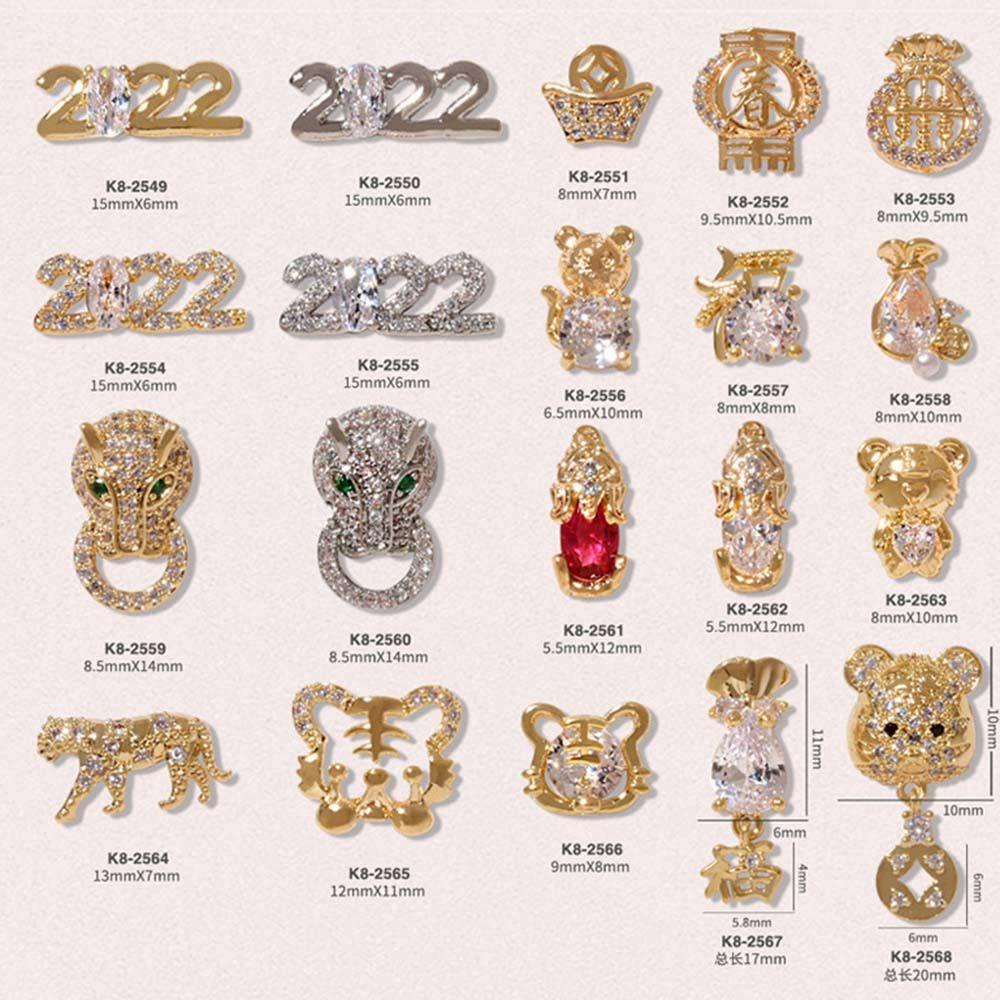 QQMALL Phụ Kiện Đá Đính Trang Trí Móng Tay Hình Chú Hổ Năm Mới 2022