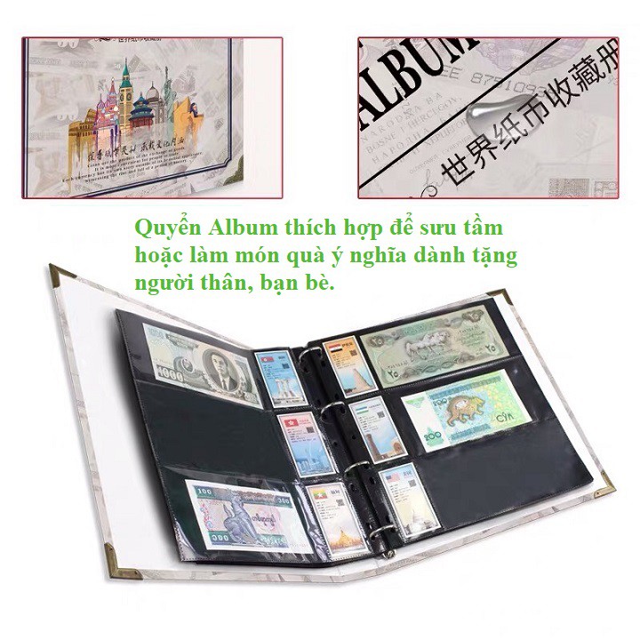 Bìa Album tiền quốc tế; Dùng để bảo quản các loại tem, tiền giấy sưu tầm.-TMT Collection-SP000848