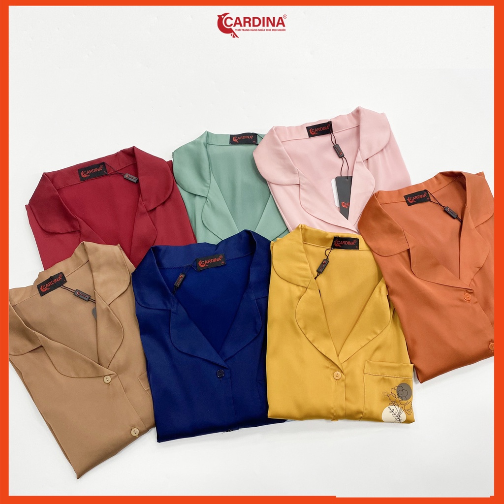 Đồ bộ pijama nữ CARDINA chất lụa satin Nhật cao cấp áo cộc tay quần đùi viền ren mềm mại thoáng mát 1Pi23
