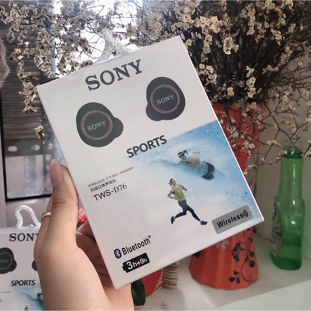 Tai nghe Bluetooth Đen Sony sport TWS-D76 Rất ấm Bass-treble rõ ràng