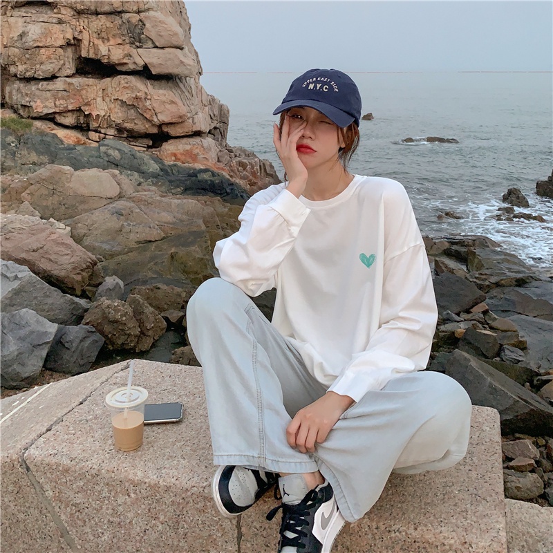 Áo sweater tay dài cổ tròn in chữ thời trang mùa thu