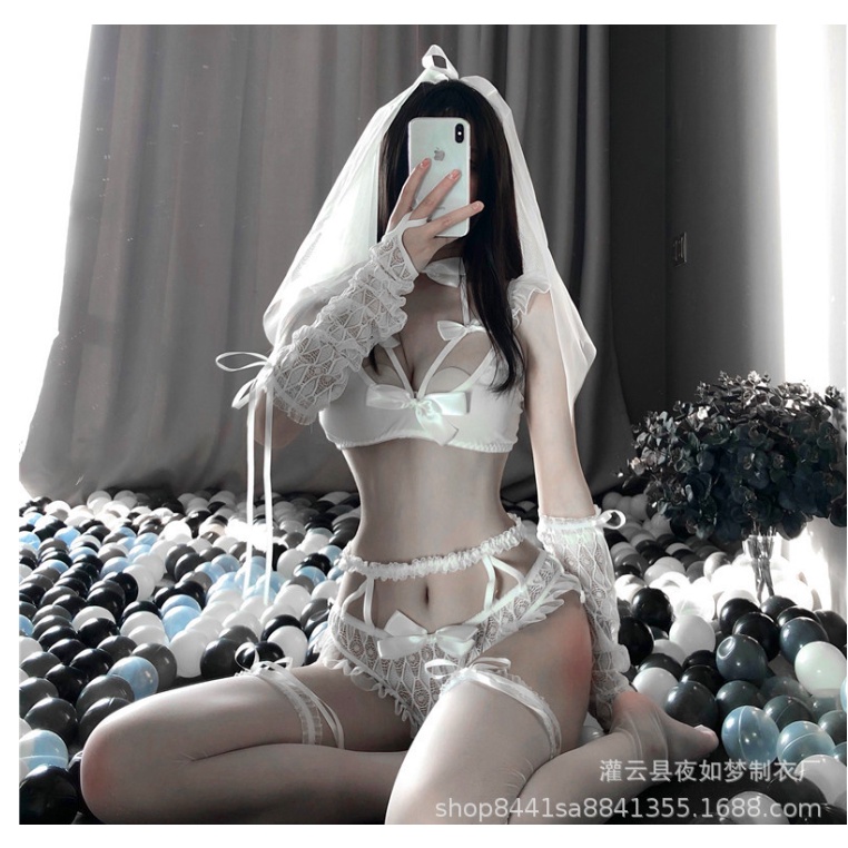 Cosplay cô dâu gợi cảm sexy kèm khăn chùm đầu quyến rũ full phụ kiện, hóa trang phòng ngủ nữ