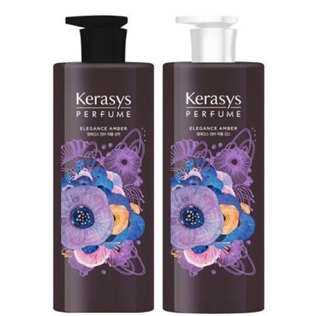 Dầu gội, Dầu xả nước hoa hương Violet tím và hoa diên vỹ Kerasys Elegance Amber Hàn Quốc 600ml