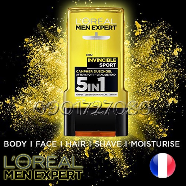 Sữa tắm , gội Loreal Invincible Sport 5 in 1 - Pháp