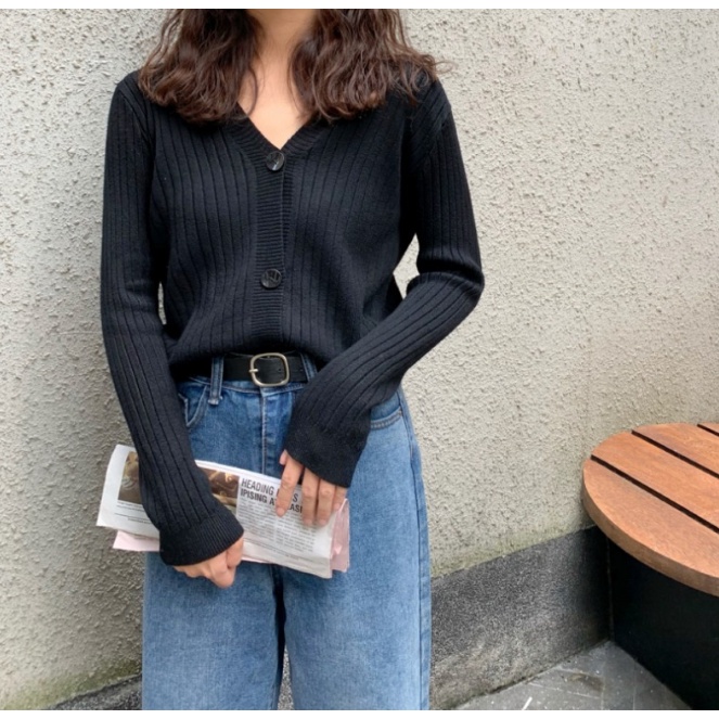 Áo len nữ, Áo len cổ tim 3 cúc nhẹ nhàng xinh xỉu cực dễ phối đồ Style Hàn