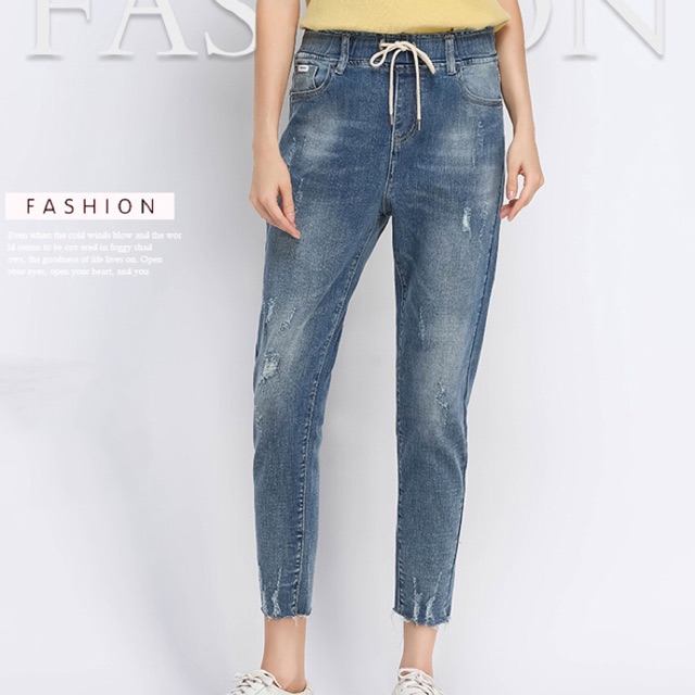 Quần jean baggy big size màu xanh lưng thun ống cào size lớn 70-105kg1