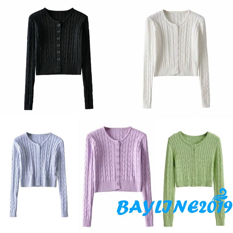 Áo khoác cardigan dệt kim tay dài cổ tròn màu trơn thời trang xuân thu dành cho nữ
