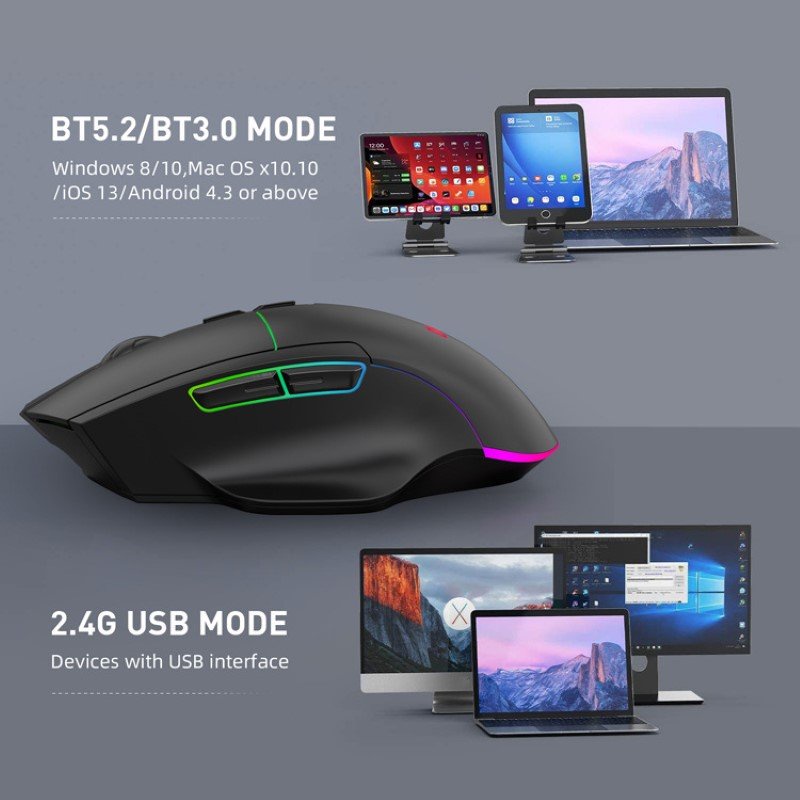 Chuột led gaming không dây X11 -  Bluetooth + Wireless 2.4G - Pin sạc cổng typeC - Chống ồn - chống mỏi cổ tay