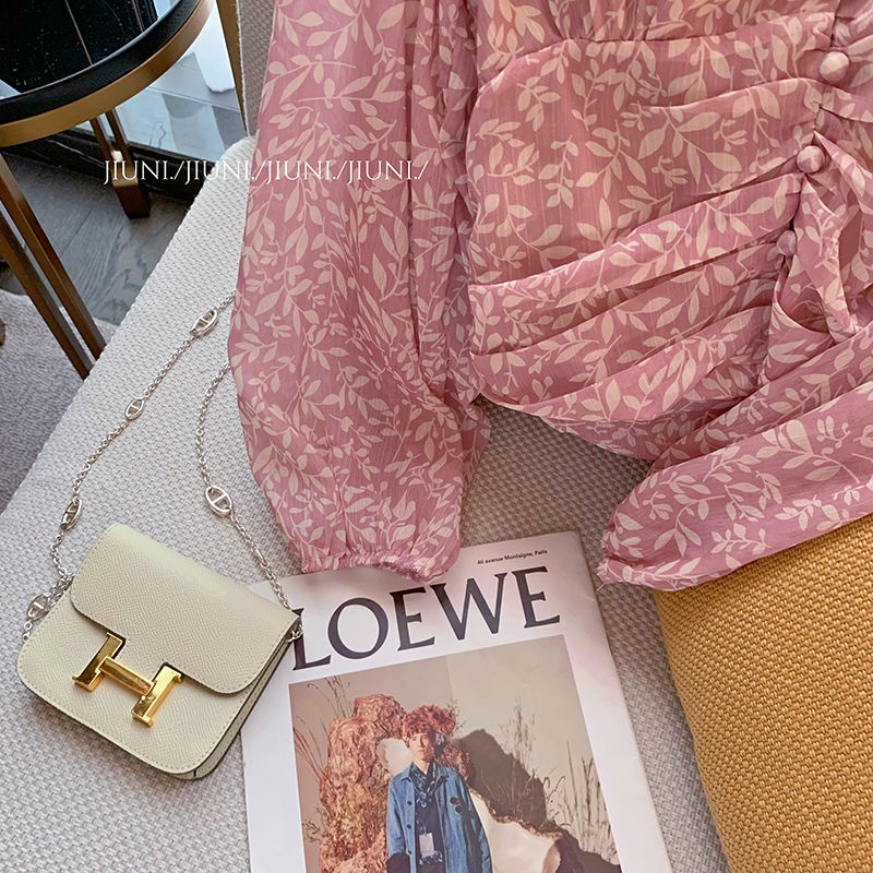 Áo Sơ Mi Chiffon Cổ Chữ V In Họa Tiết Hoa Màu Hồng Phong Cách Thời Trang Mùa Hè Mới Dành Cho Nữ