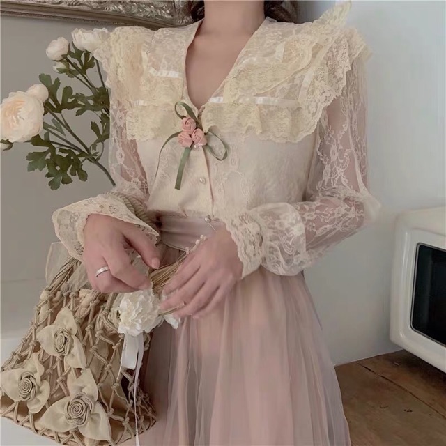 SẴN ÁO  Set áo và váy tiểu thư cổ xưa giản dị, xinh đẹp