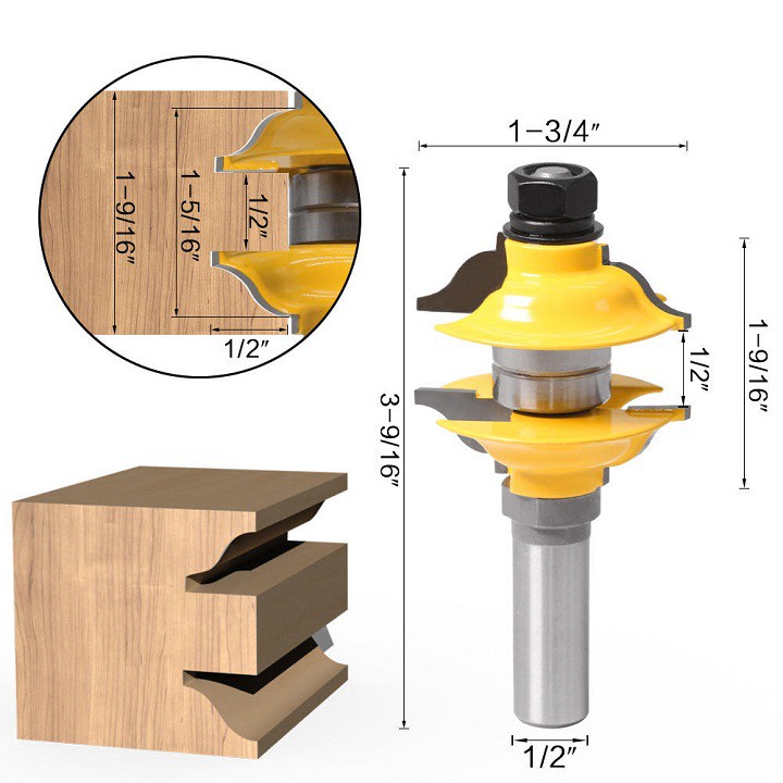 BỘ 3 MŨI PHAY GỖ GHÉP MỘNG CỬA CHÍNH CỐT 12LY7