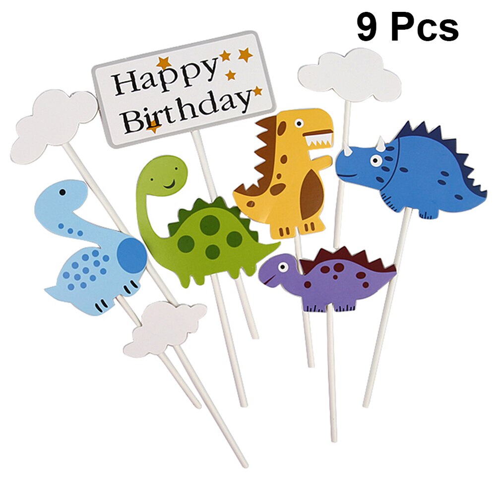 Set 9 Que Cắm Trang Trí Bánh Hình Khủng Long Hoạt Hình Dễ Thương