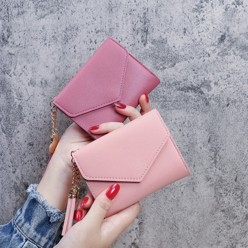 Ví Ngắn Mini Đính Núm Tua Thời Trang Hàn Quốc Cho Nữ