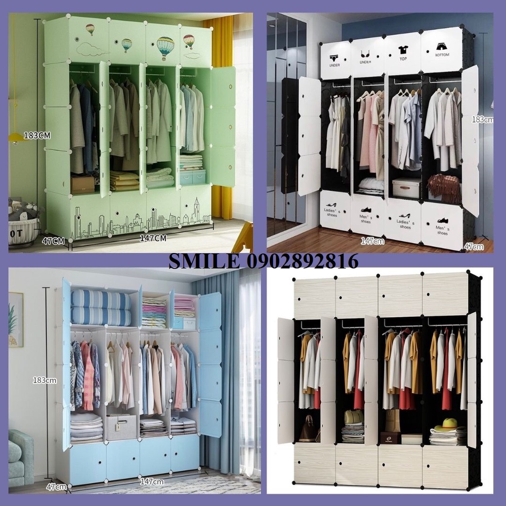 Tủ quần áo 20 ô loại to sâu 47cm - Tủ nhựa ghép lắp ráp đa năng thông minh