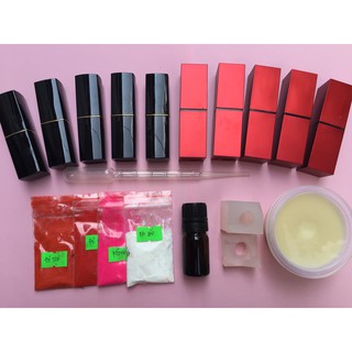 Bộ nguyên liệu/ dụng cụ làm son handmade 10 thỏi set đen đỏ